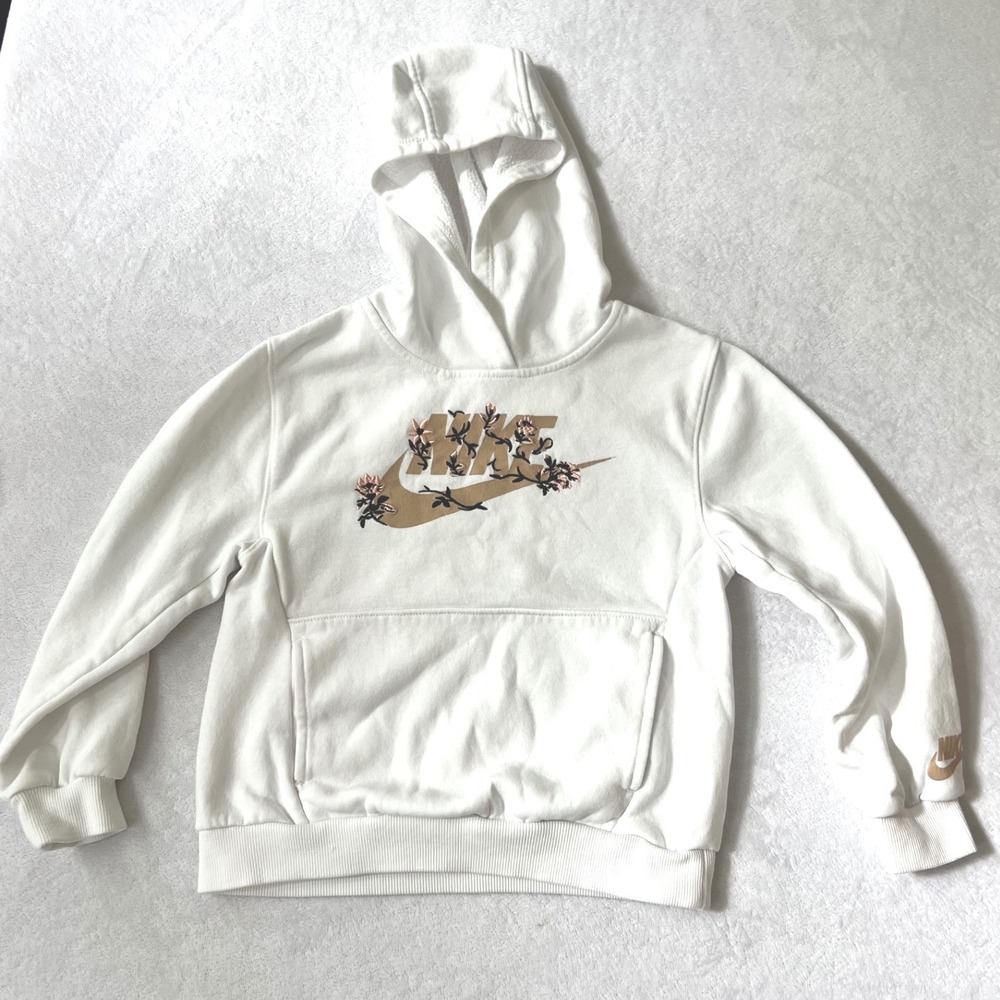 Nike Hoodie White Floral Gold Graphic Pullover Fleece Size 6X